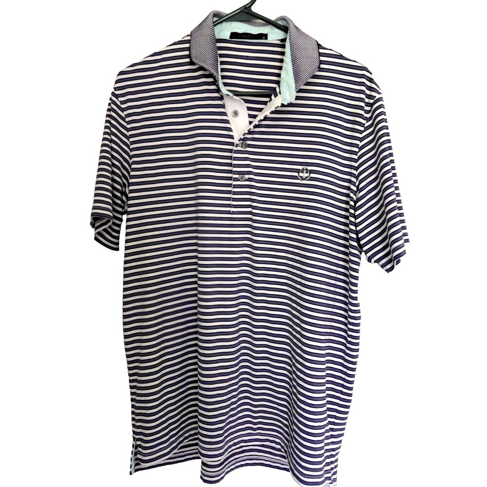 Greyson Mens Polo Sz M Muirfield Logo Grey Blue Black